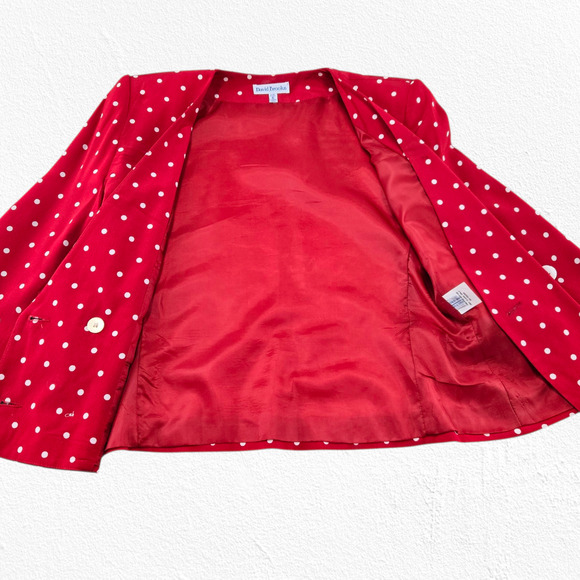 1980s Vintage David Brooks Red White Polka Dot Retro Career Skirt Suit Size 2 - Picture 9 of 16